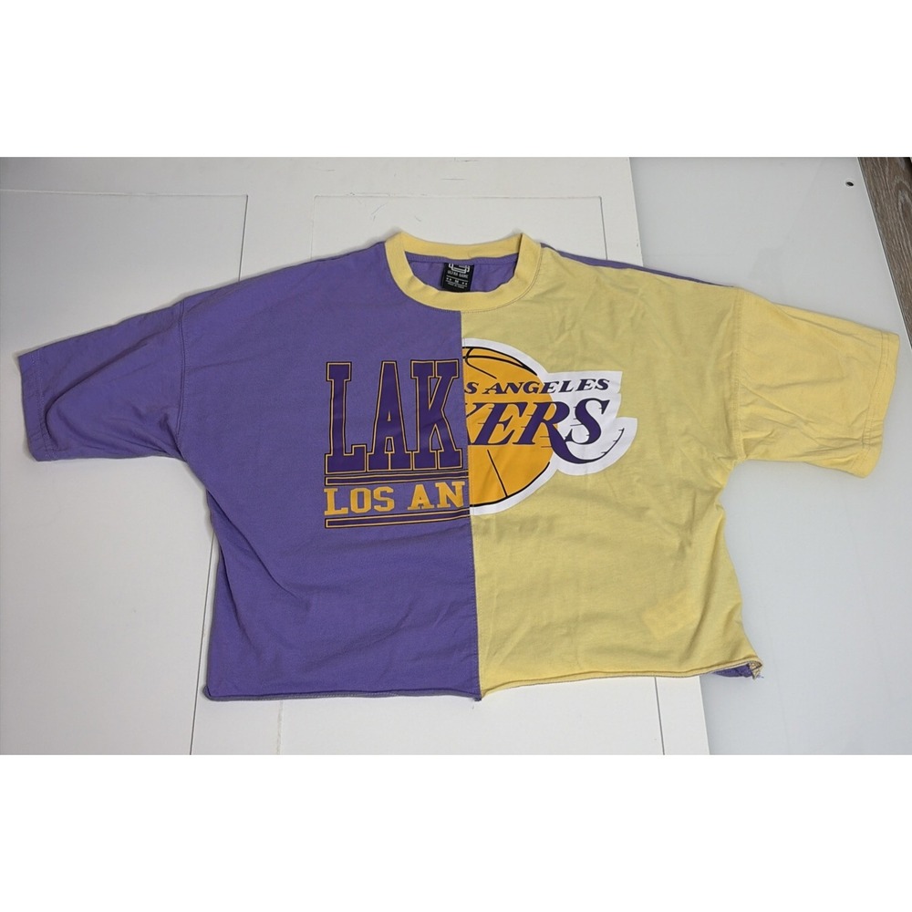 NBA Los Angeles Lakers Cropped Graphic T-Shirt Women's Medium Purple Yellow